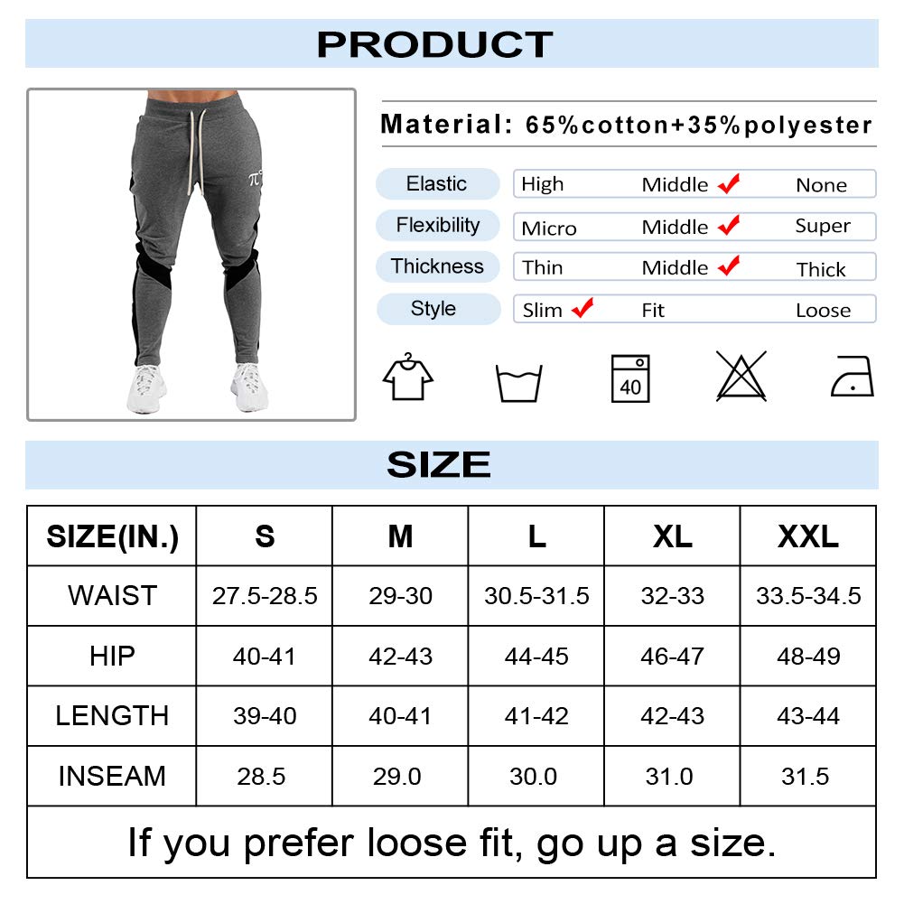 PIDOGYM Men's Track Pants,Slim Fit Athletic Sweatpants Joggers with Zipper Pockets Dark Grey