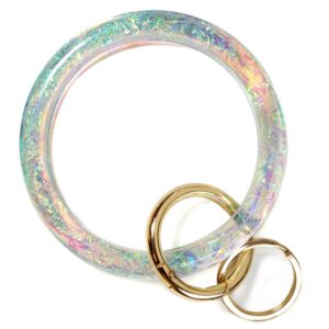 Mymazn Bangle Key Ring Bracelet for Women Wristlet Keychain Bracelets Holographic Circle Keyring for Wrist, Gift for Women Girls