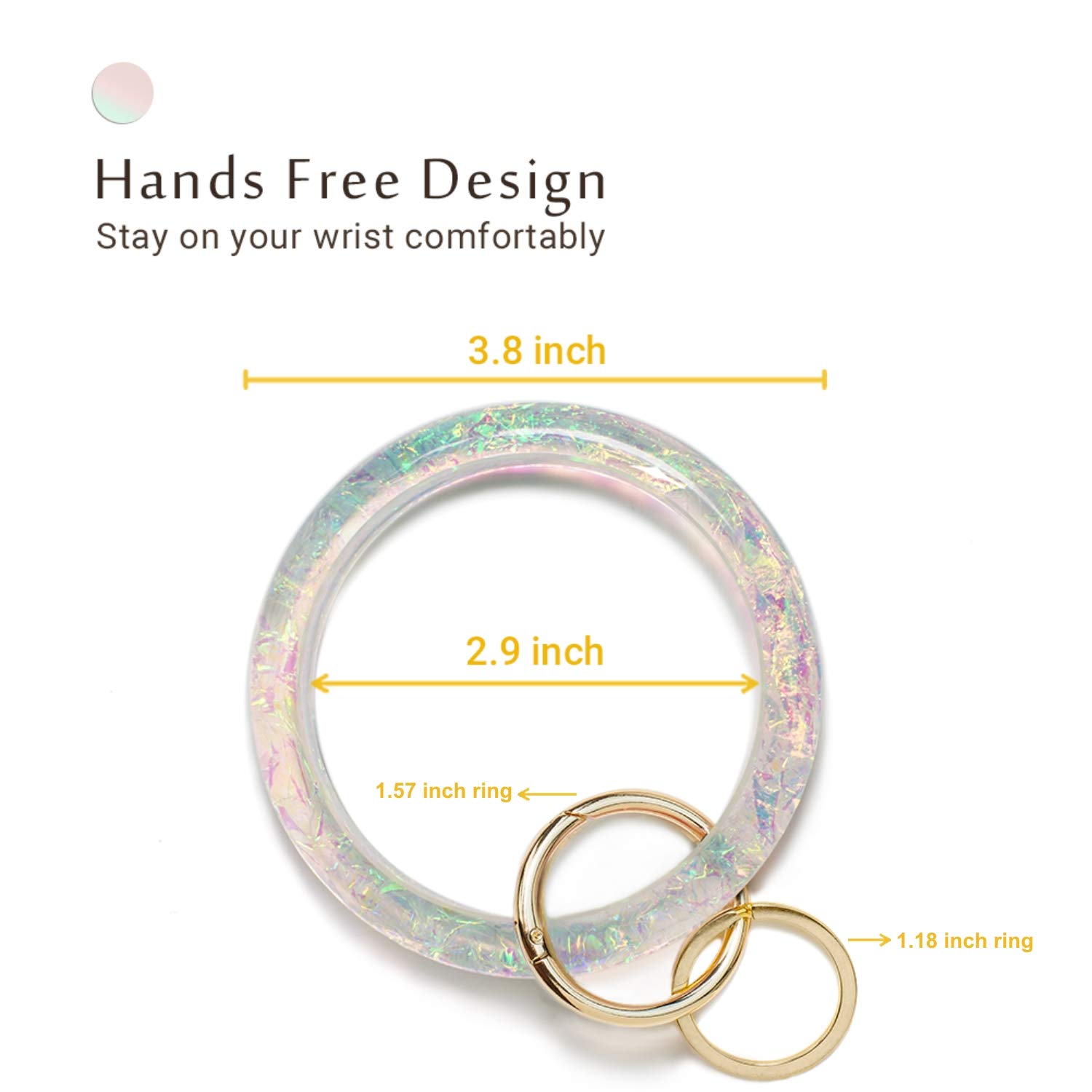 Mymazn Bangle Key Ring Bracelet for Women Wristlet Keychain Bracelets Holographic Circle Keyring for Wrist, Gift for Women Girls