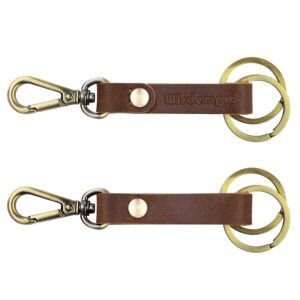 Wisdompro 2 Pcs Genuine Leather Keychain, Heavy Duty Key Chain Holder with Belt Loop Clip and 2 Key Rings - Black, Brown