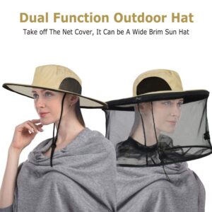 Mosquito Head Net Hat Sun Hats with Removable Mosquito Net Mesh Cover(2 Pack,Khaki and Light Gray)