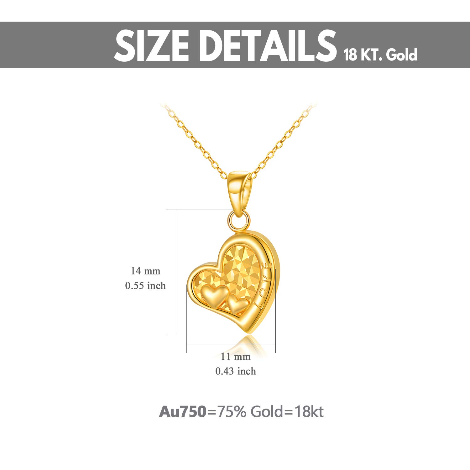 18K Solid Gold Heart Necklace Jewelry for Women, "I Love You Forever" Real Gold Love Heart Pendant Anniversary Jewelry Gifts for Mom, Wife 18"