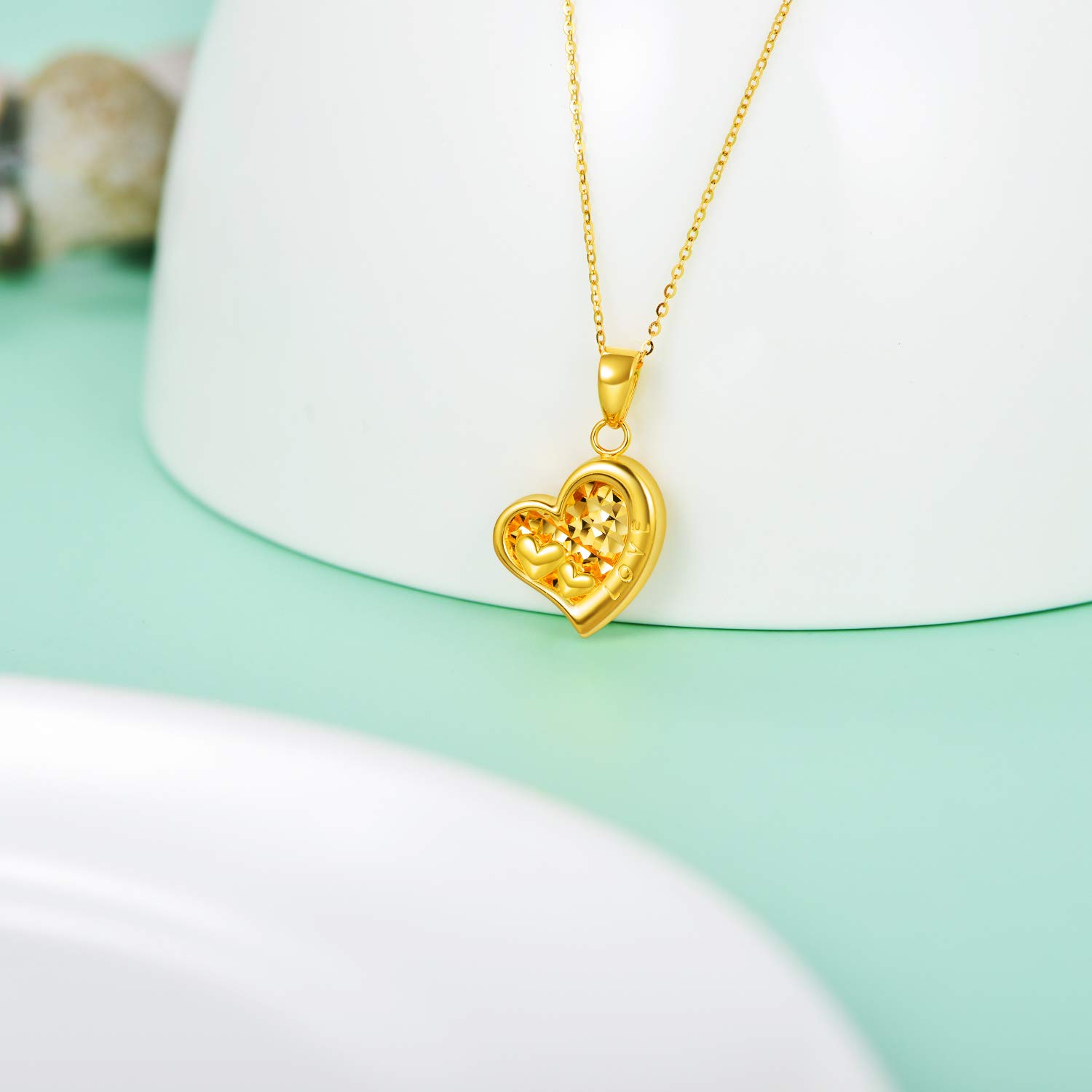 18K Solid Gold Heart Necklace Jewelry for Women, "I Love You Forever" Real Gold Love Heart Pendant Anniversary Jewelry Gifts for Mom, Wife 18"