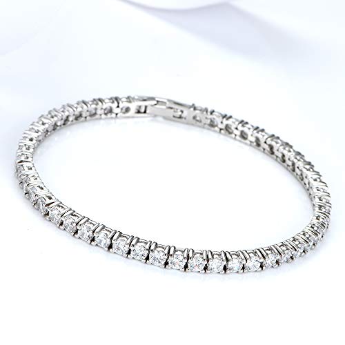 SHKA | AAA + 3.0mm Cubic Zirconia | Silver Tennis Bracelet for Women | 6.5 inch-7.5 inch