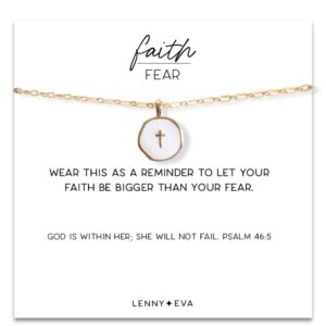 Lenny & Eva Faith Over Fear Cross Necklace Silver and Gold Plated, 20 inches (White Cross)