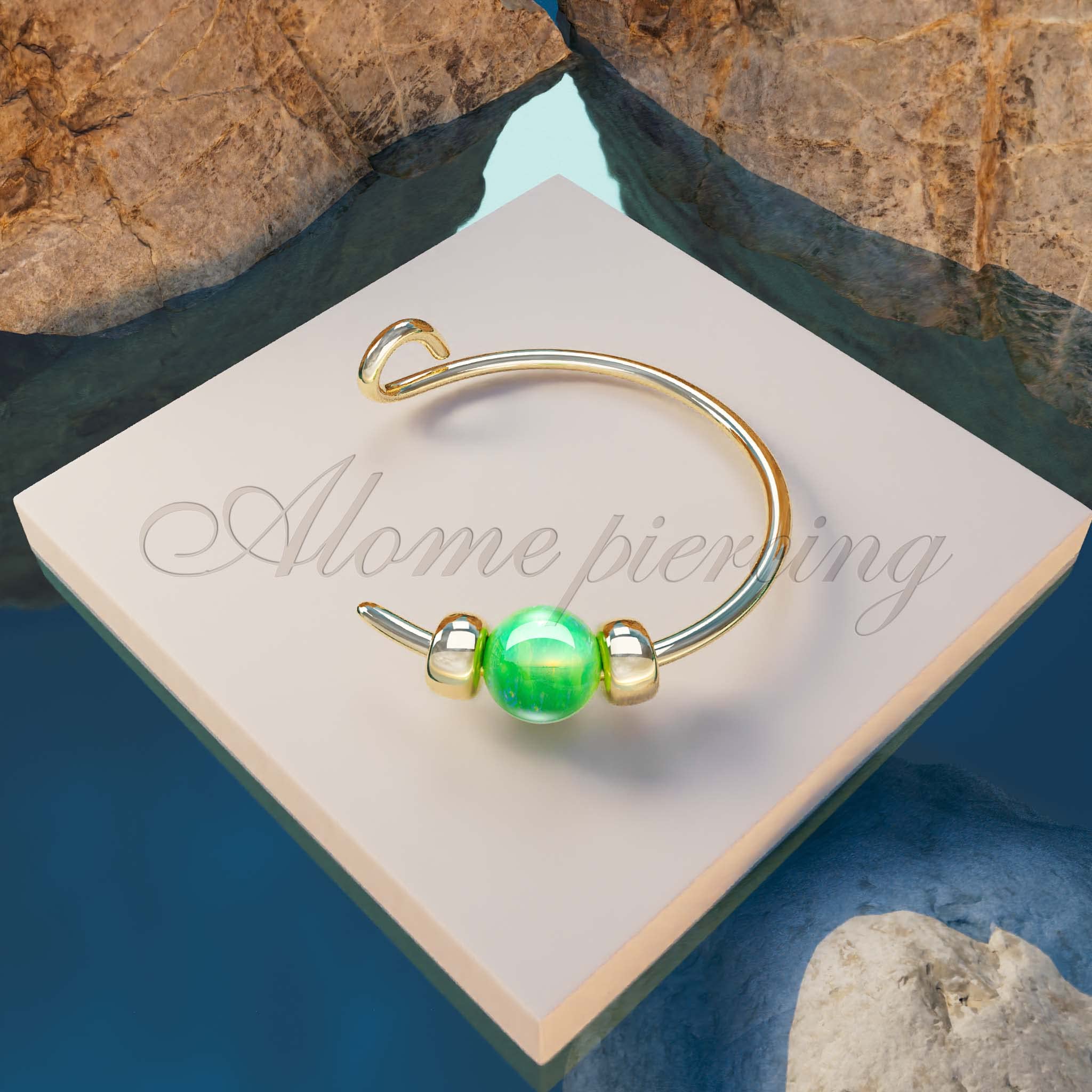 Tiny Green opal Fake Clip-On Nose Ring 24g - 14K GOLD FILLED - No Piercing Needed