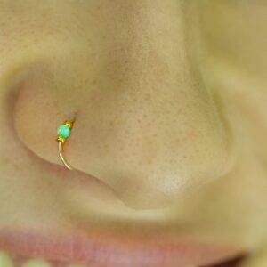 Tiny Green opal Fake Clip-On Nose Ring 24g - 14K GOLD FILLED - No Piercing Needed