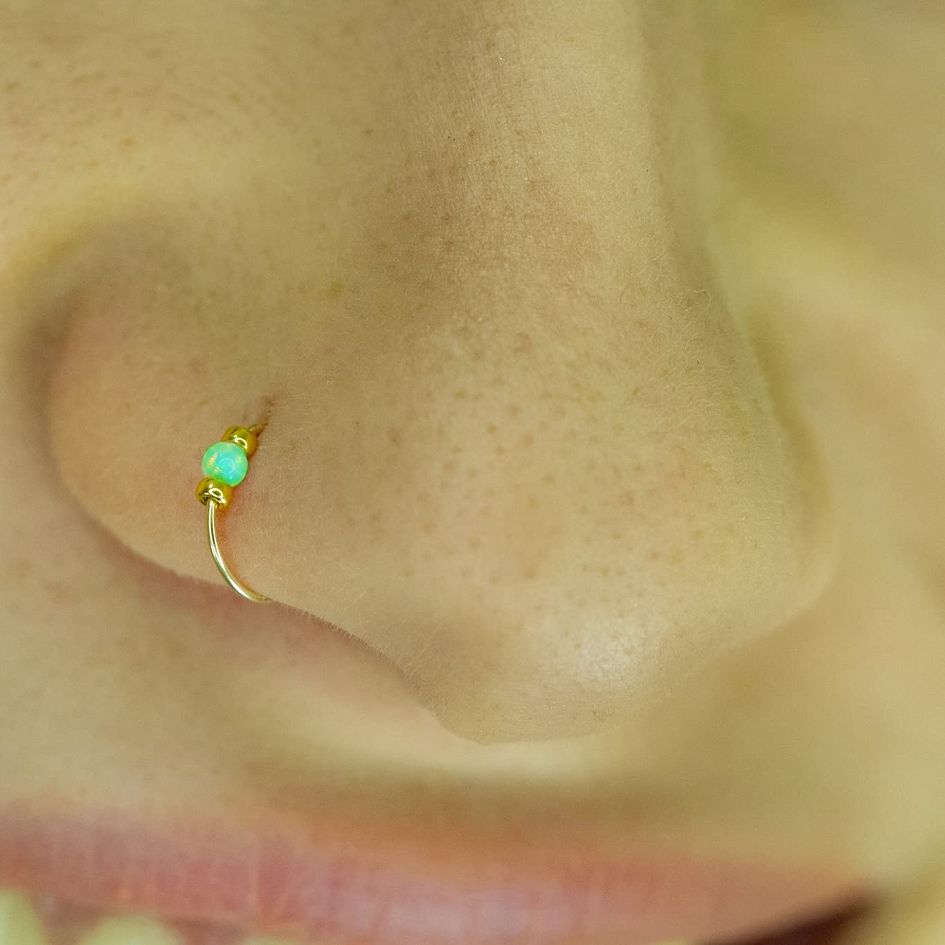 Tiny Green opal Fake Clip-On Nose Ring 24g - 14K GOLD FILLED - No Piercing Needed