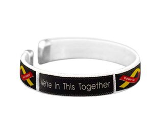 fundraising for a cause | disease awareness ribbon bangle bracelets – inexpensive red & yellow ribbon wristbands for awareness, gift giving, and fundraising (1 bracelet - retail)