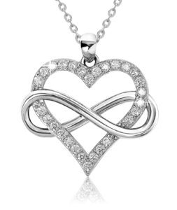 jes & jani infinity heart necklace for women, love heart pendant with cubic zirconia and infinity necklace, 925 sterling silver heart necklace for girlfriend