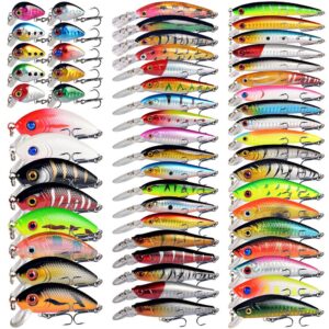 aneew bulk 56 pack topwater fishing bass lures kit tackle crankbait swimbaits jerkbaits minnow popper pencil vib hard baits trout pike musky walleye perch treble hook freshwater saltwater