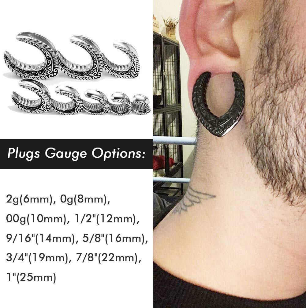 LADEMAYH 2Pcs 1 inch Gauges for Ears, Silver 25mm Gauges for Ears, Vintage 1 inch Plugs for Ears Surgical Steel Saddle Plugs Tunnels Ear Gauges Earrings