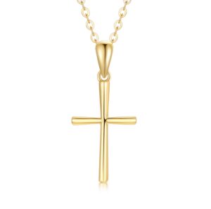 sisgem real 14k gold cross necklace for women, baptism jewelry confirmation gifts for her, 16+1+1 inch