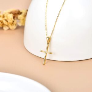 SISGEM Real 14k Gold Cross Necklace for Women, Baptism Jewelry Confirmation Gifts for Her, 16+1+1 inch