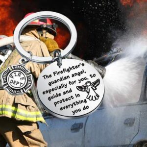 FEELMEM Firefighters Prayer Keychain Fire Rescue Firefighter Gift A Firefighter’s Guardian Angel Keyring Firemen Angel Gift