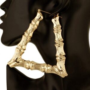 Oversized Bamboo Hoop Earrings for Women Triangle Gold Tone Hip-Hop Hoop Earrings Punk Jewelry (Trapezoidal golden)