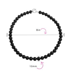 Plain Simple Basic Western Jewelry Classic Black Onyx Round 10MM Bead Strand Collarbone Necklace for Women Teen Silver Plated Clasp 17 Inch