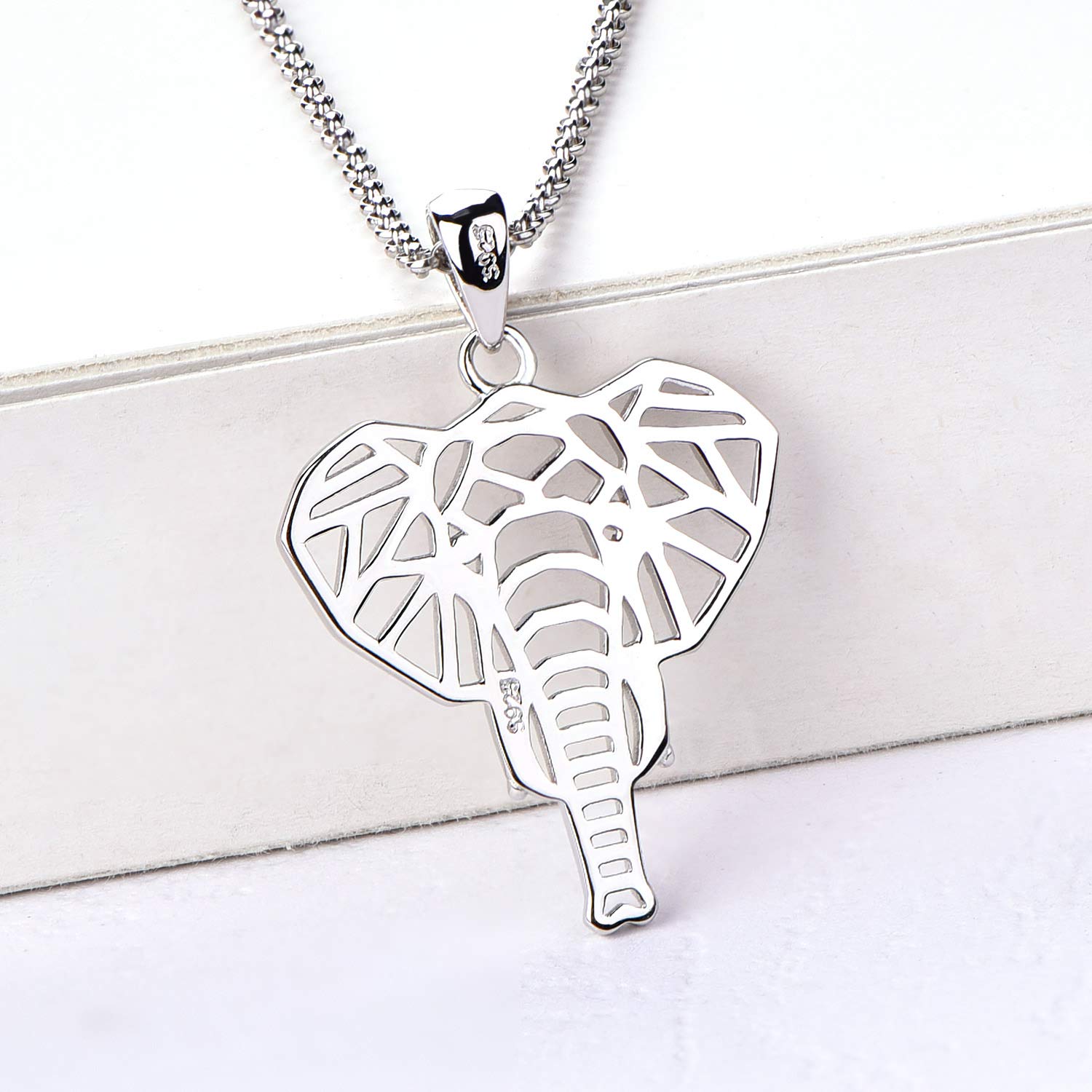 JO WISDOM Women Elephant Necklace,925 Sterling Silver Lucky Animal Amulet Pendant Necklace