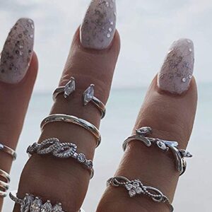 wpOP59NE Ring Set, 15Pcs/Set Bohemian Women Heart Rhinestone Stackable Finger Ring Jewelry Gift Silver