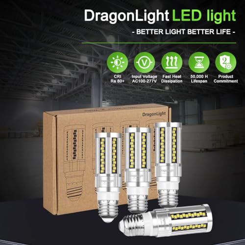 DragonLight 15W Super Bright LED Corn Light Bulbs Fanless(150 Watt Equivalent) - 6000K Daylight 1,800 Lumens E26 Base for Residential and Commercial Lighting - Garage Porch Office, Pack of 4