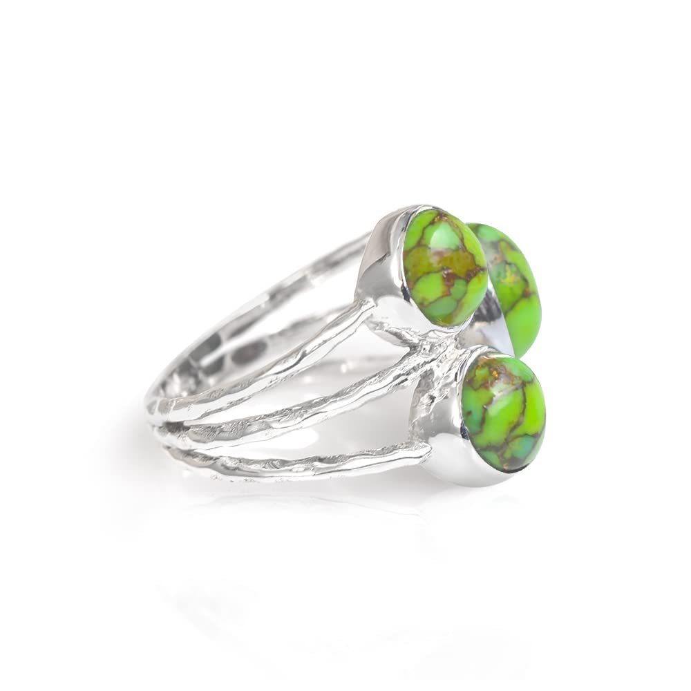 YoTreasure Green Turquoise .925 Sterling Silver Three Stone Chunky Ring