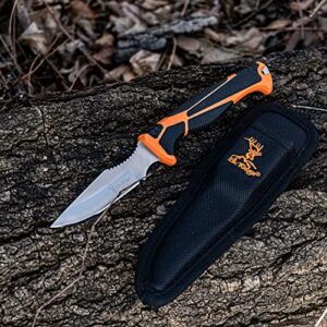 Elk Ridge Outdoors - TREK - Fine Edge Caping Knife, Orange and Black TPR Handle, Rigid Nylon Sheath, Hunting, Camping, Survival - ER-TKFIX003