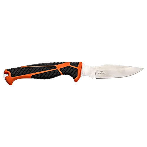 Elk Ridge Outdoors - TREK - Fine Edge Caping Knife, Orange and Black TPR Handle, Rigid Nylon Sheath, Hunting, Camping, Survival - ER-TKFIX003