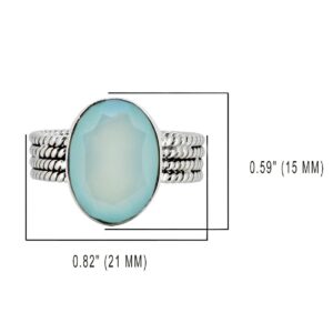 YoTreasure Aqua Chalcedony 925 Sterling Silver Braided Ring Jewelry