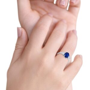 Simulated Blue Sapphire Cubic Zirconia Size-9 Fashion Promise Ring 3-Stone Oval & Heart Simulated CZ 925 Sterling Silver