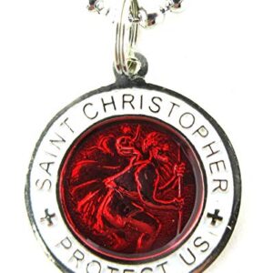 Baja Billy's St. Christopher Surf Medal Necklace Pendant, Protector of Travel re/wh Red/White Small