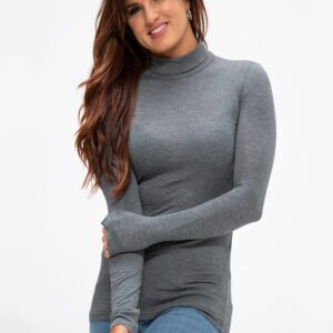 DEVOPS Womens 2-Pack Long Sleeve Mock Turtleneck Stretch Fitted Shirts (Black/Heather Gray, Medium)