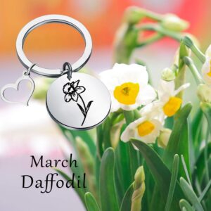 FATOP Birth Flower Jewelry Dainty Birth Flower keychain Birthday Gift Birth Month Jewelry Mother's Day Gift Flower Lover Gift (Mar-daffodil key)