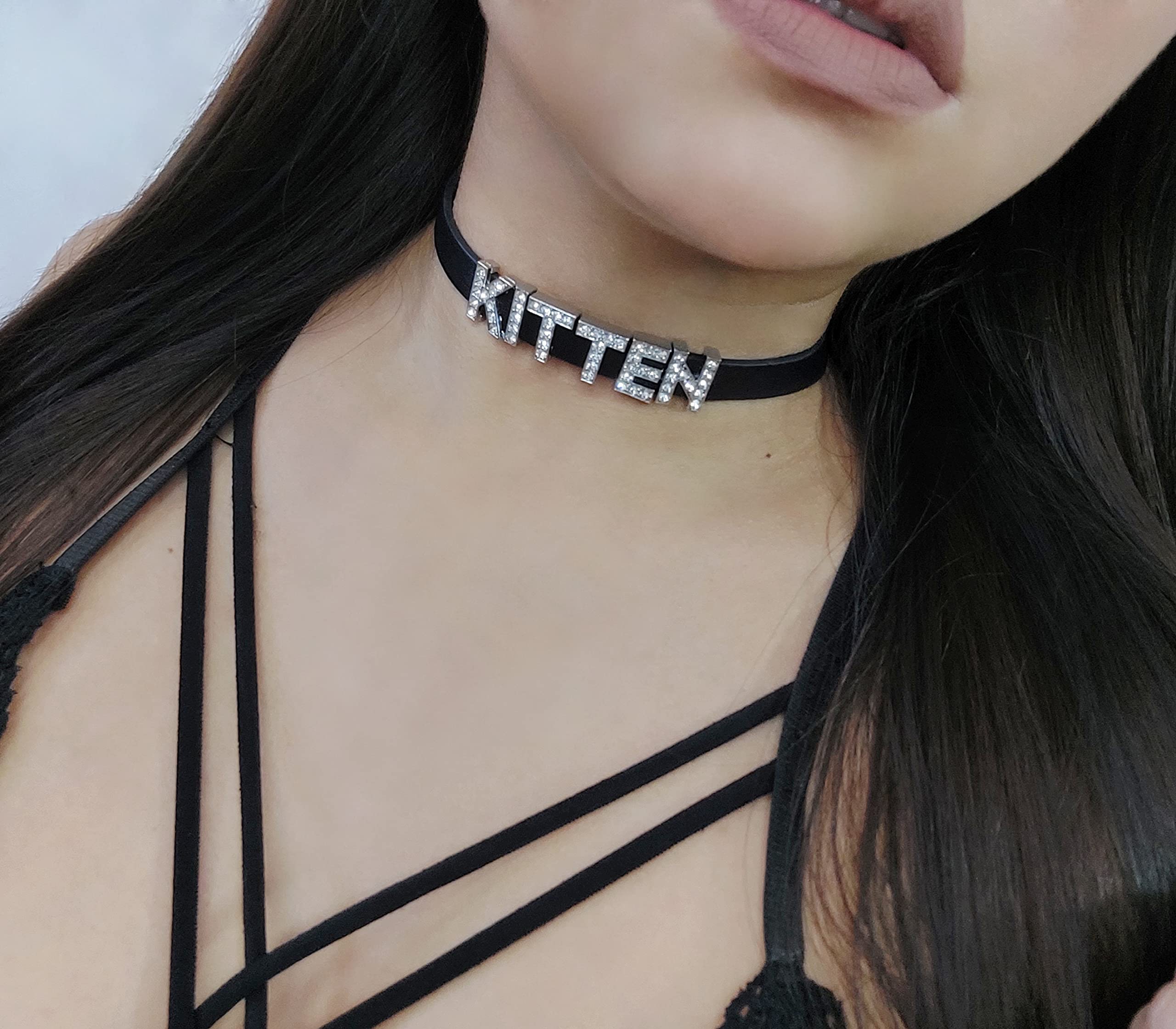 Kitten Choker Submissive Kawaii Cute Collar Necklace Letters Leather