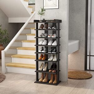 HOMEFORT 7-Tier Wood Shoe Rack, Double Rows, Black, 18" W x 11" D x 45" H