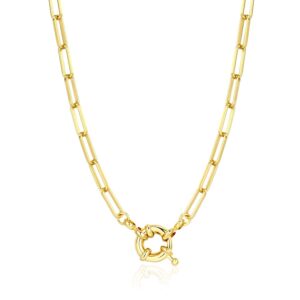 BOUTIQUELOVIN 14K Gold Plated Oval Link Chain Necklace for Women | 20 inches Paperclip Necklace | Gold Layered Necklaces