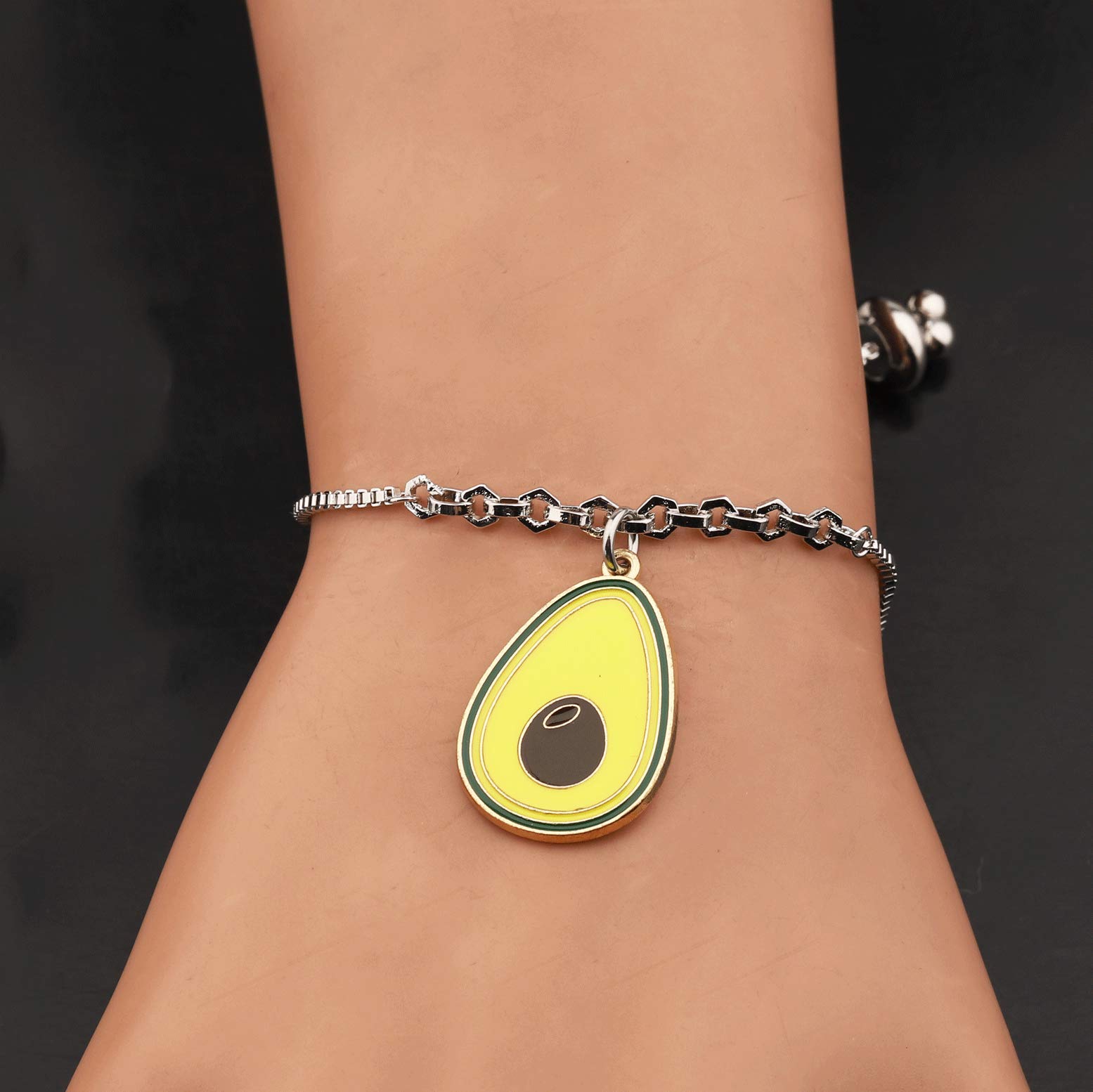 WSNANG Funny Avocado Slider Bracelet Avocado Jewelry Vegetarian Jewelry Gift for Avocado Lover (Silver Slider Bracelet)