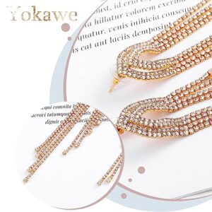 Yokawe Zinc Tassel Dangle Drop Earrings Gold Sparkly Rhinestone Earrings Boho Statement Long Chain Crystal Chandelier Earring Wedding Hook Ear Jewelry for Women and Teen Girl