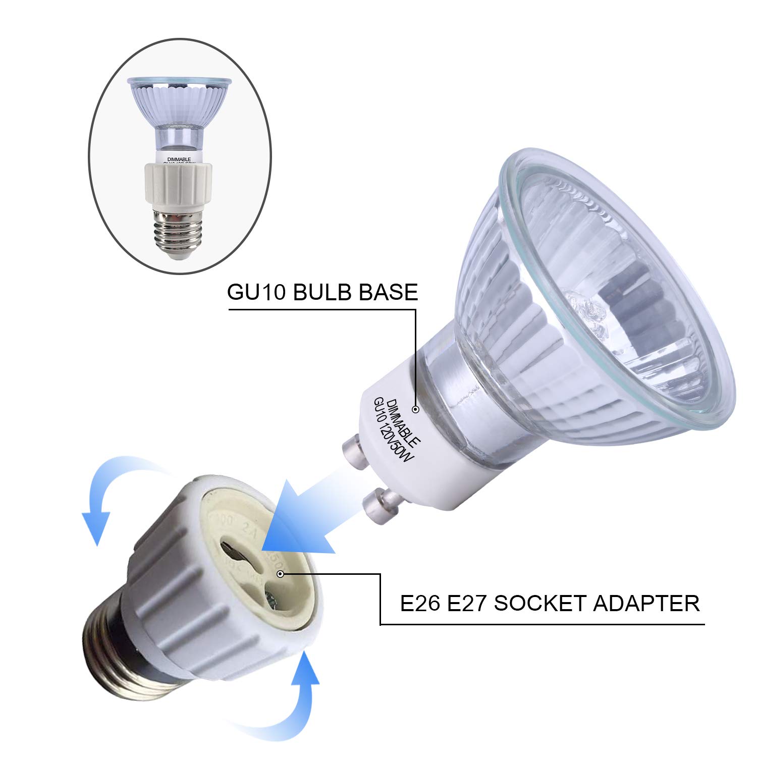 50 Watt GU10 Halogen Bulb, MR16 GU10 Base 120-Volt Light Bulb, Halogen 50W 120V MR16 Flood Light Bulbs,3-Pack