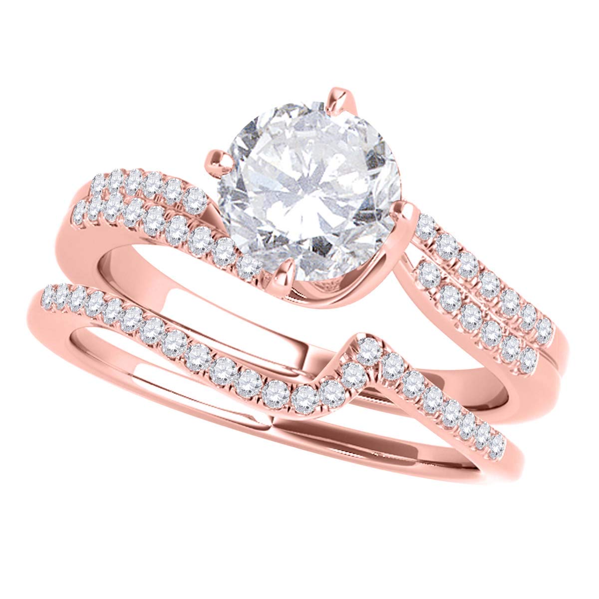 MauliJewels 0.75 Carat Halo Diamond Engagement Bridal Set prong 14K Solid Rose Gold