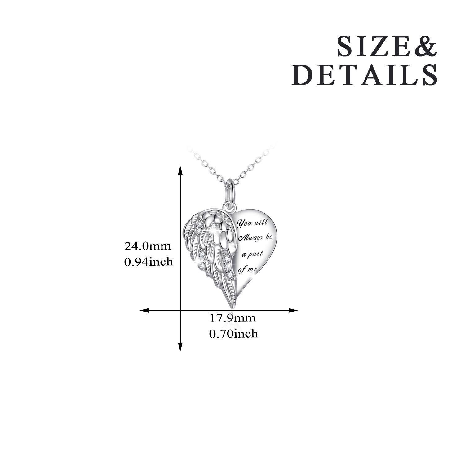 YFN Angel Wings Heart Necklace Sterling Silver Guardian Angel Wings Pendant Necklace for Women Wings Jewelry Gifts