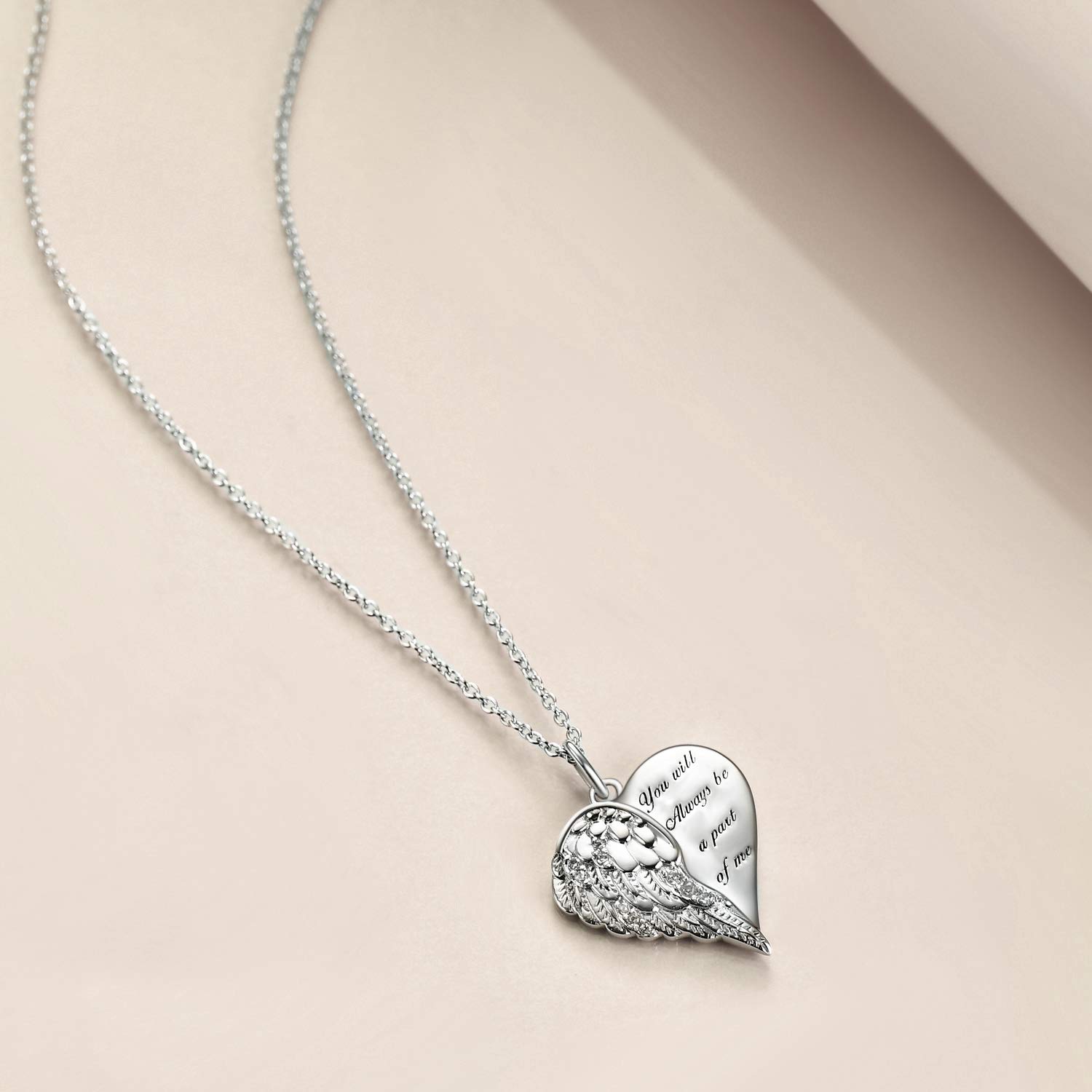 YFN Angel Wings Heart Necklace Sterling Silver Guardian Angel Wings Pendant Necklace for Women Wings Jewelry Gifts