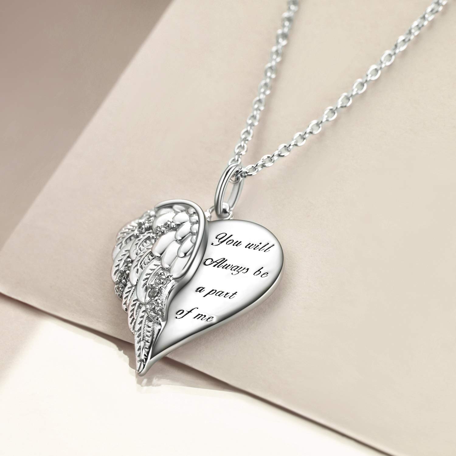 YFN Angel Wings Heart Necklace Sterling Silver Guardian Angel Wings Pendant Necklace for Women Wings Jewelry Gifts