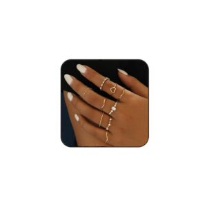 graeen knuckle rings index finger rings hollow love rose gold ring sets for women (pack of 9) (style 1)