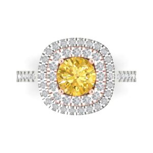 clara pucci 1.72ct round cut solitaire double halo natural orange citrine vvs1 designer modern statement accent ring 14k two tone gold