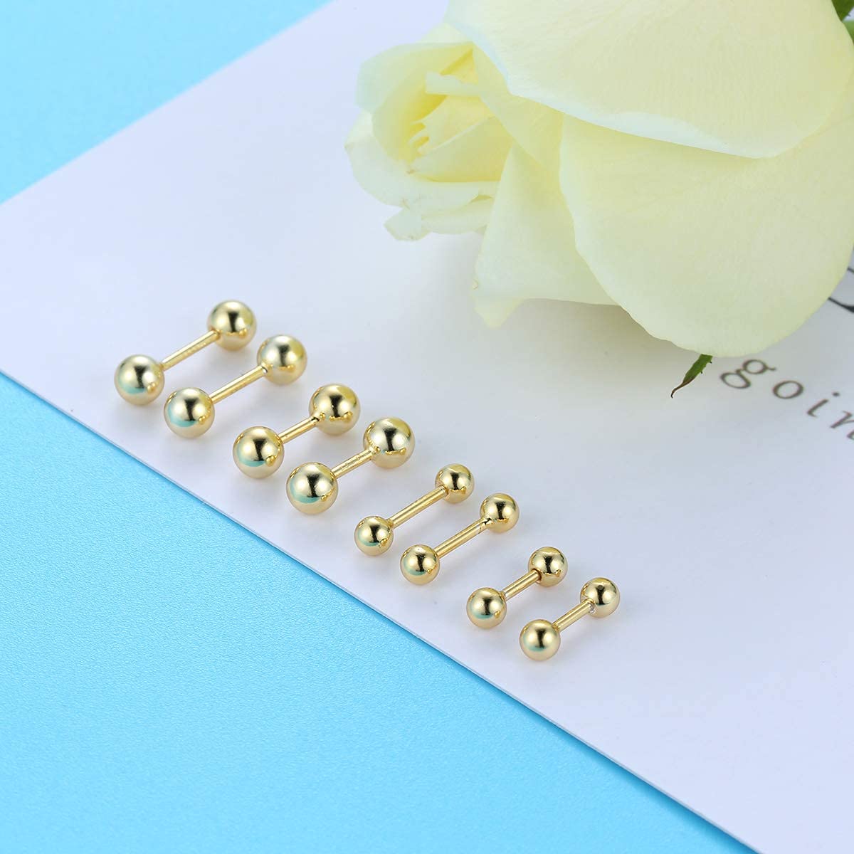 4mm Barbell Earrings 925 Sterling Silver Short Gold Cartilage Stud Rook Daith Helix Piercing Sleeper Earrings for Men Women