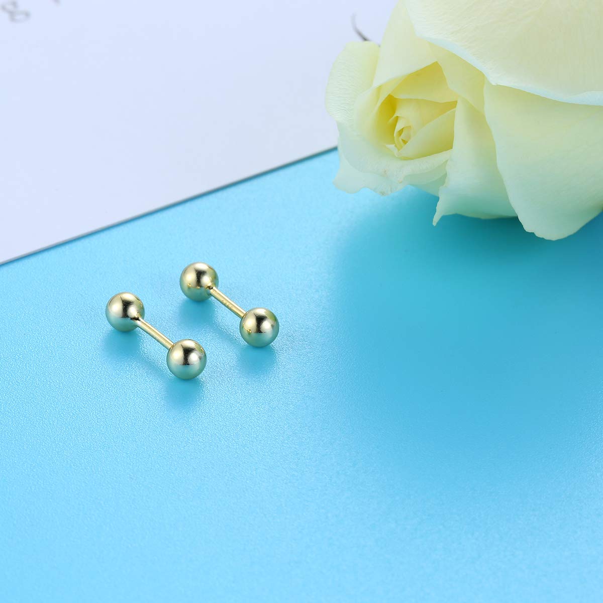 4mm Barbell Earrings 925 Sterling Silver Short Gold Cartilage Stud Rook Daith Helix Piercing Sleeper Earrings for Men Women