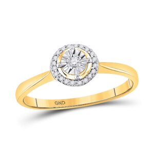 the diamond deal 10kt yellow gold womens round diamond solitaire halo bridal wedding engagement ring 1/12 cttw