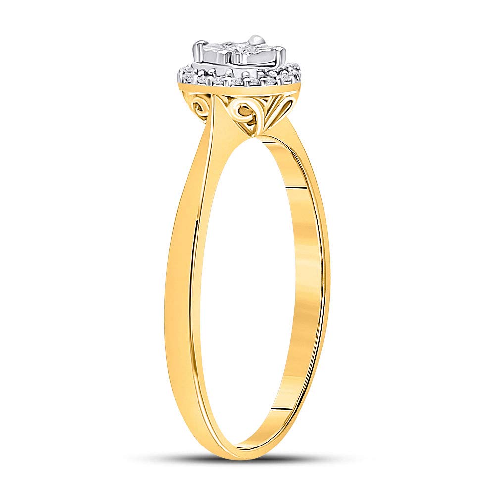 The Diamond Deal 10kt Yellow Gold Womens Round Diamond Solitaire Halo Bridal Wedding Engagement Ring 1/12 Cttw