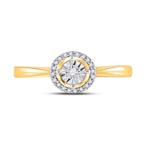 The Diamond Deal 10kt Yellow Gold Womens Round Diamond Solitaire Halo Bridal Wedding Engagement Ring 1/12 Cttw