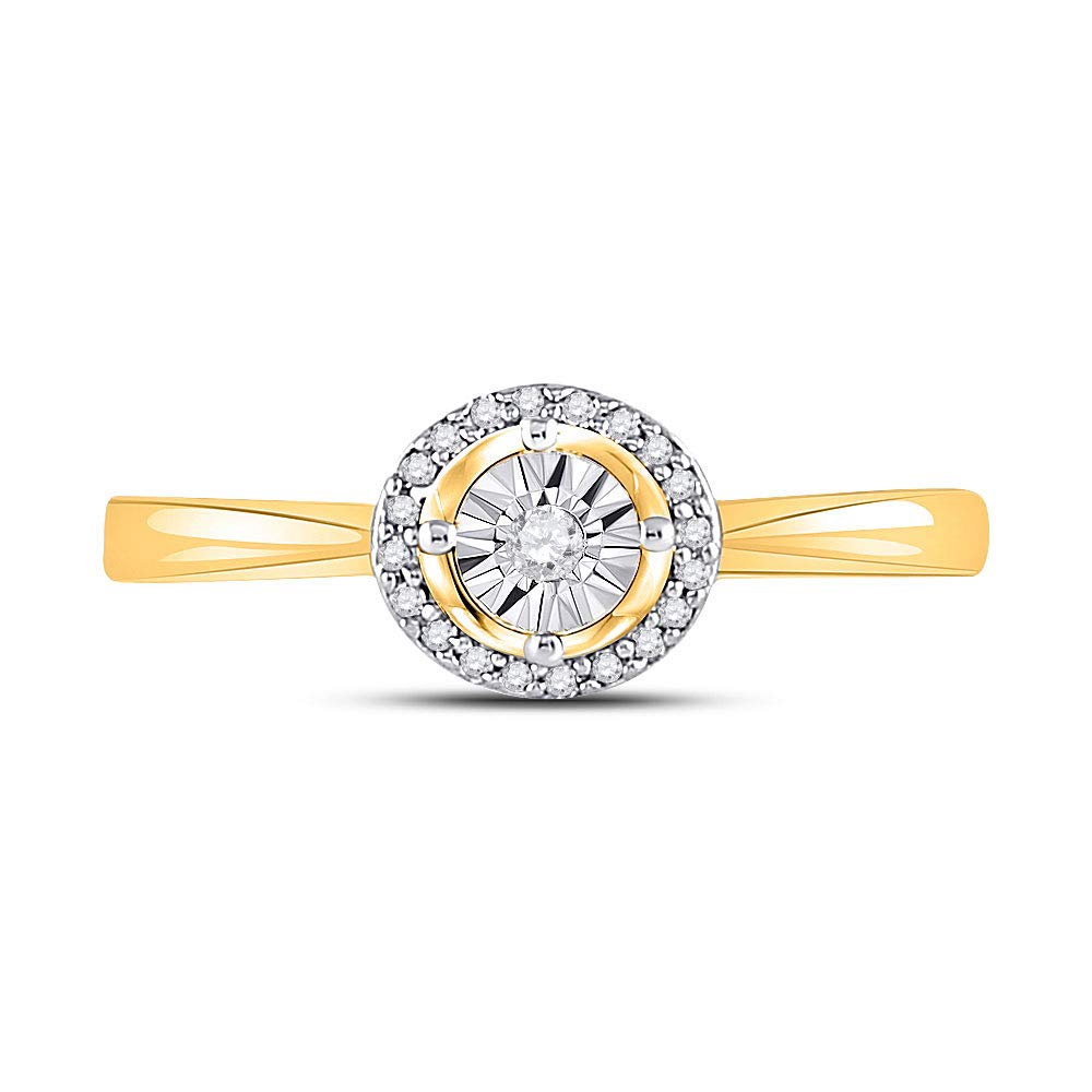 The Diamond Deal 10kt Yellow Gold Womens Round Diamond Solitaire Halo Bridal Wedding Engagement Ring 1/12 Cttw